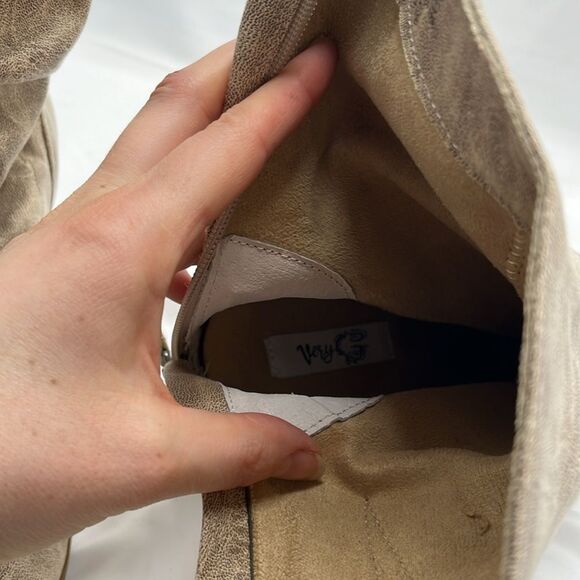 Tan Mid Calf Faux Snake Slouch Very G Heeled Boots - Picture 8 of 9